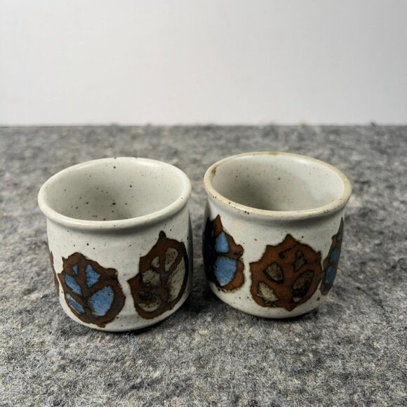 VTG Pair of Otagiri Speckled Leaf Print Japanese Stoneware Tea Cups Stackable - Picture 10 of 11